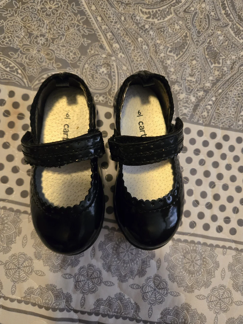Carter's Black Patent Mary Jane Baby Walker Shoes Size 6